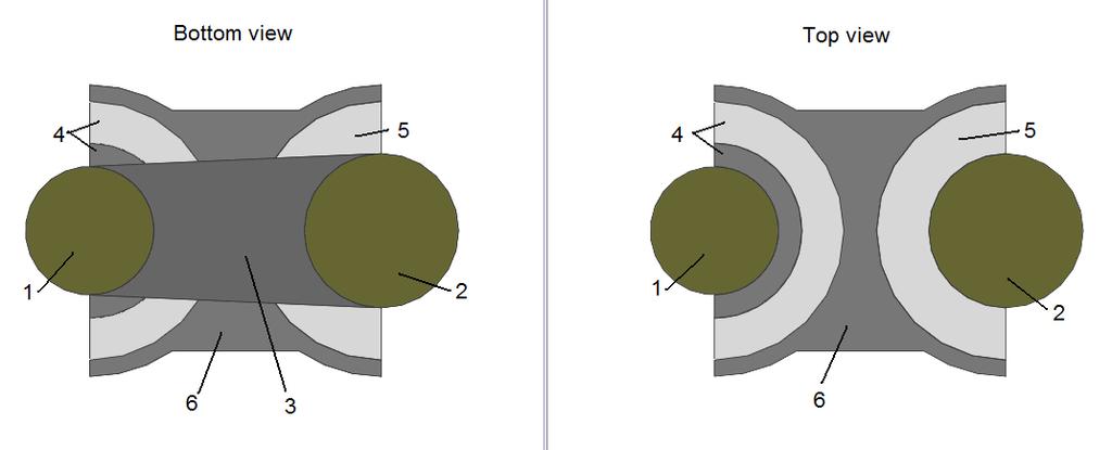 Figure 2-16: Reduced geometry for thermal simulation: bottom and top views.