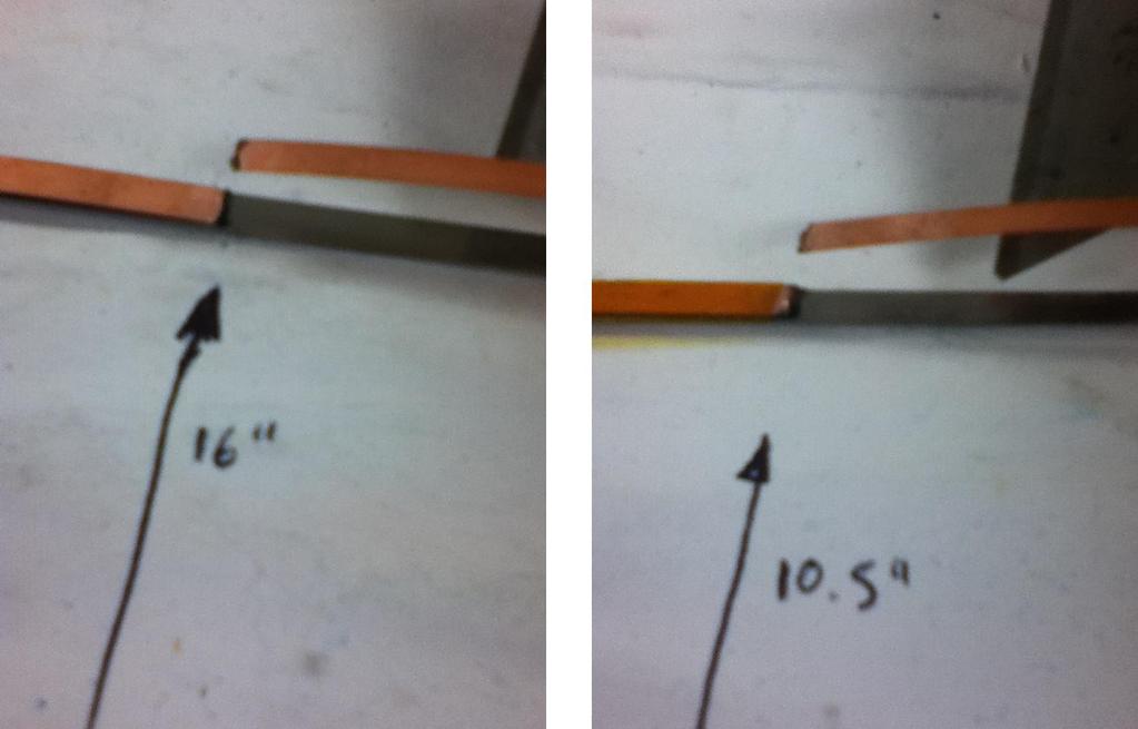 Figure 4-16: Picture of sample #2 after quench. Two damaged zones are observed: one at 400 mm (16 ) from the bottom of the sample, between temperature sensors B and C, and the other at 265 mm (10.