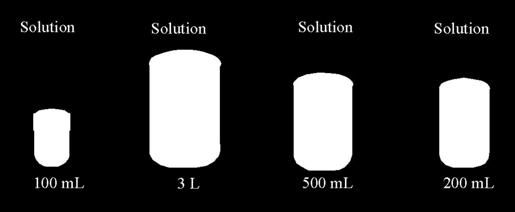 32. Convert the following concentration into ppm. a) b) c) d) 33. Consider the 4 solutions below : 4000 ppm List the solutions from least to most concentrated. 34.