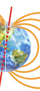 The lines of magnetic force start inside Earth, push out from one pole, and circle around to the other pole.