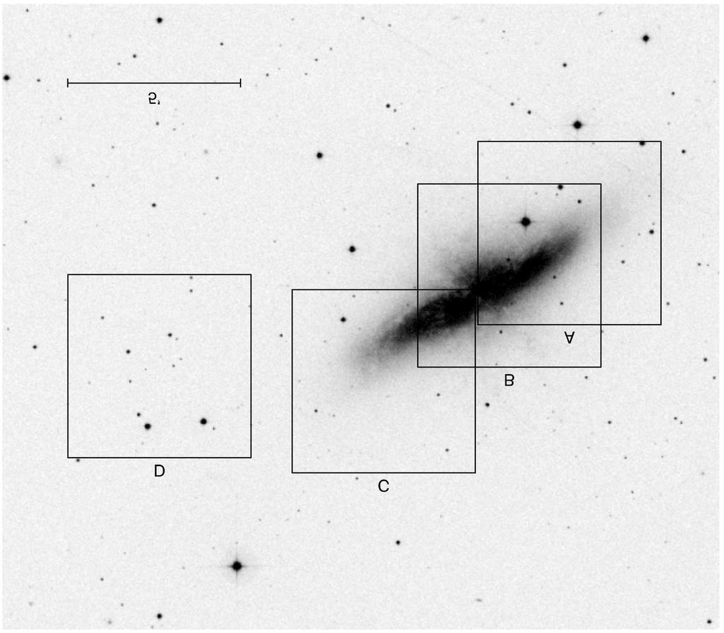 I. GEORGIEV et. al. Figure 1: Digitized sky survey image of M 82. The footprints indicates the regions of the 2m NAO-Rozhen telescope observations. theories (Brodie, 1993).