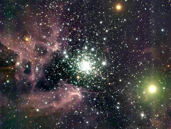 NGC 3603 star cluster Age: < 5 Myr Mass: 7000 M sun Lum: 20,000,000 L sun M/L = 0.00035 M sun/ L sun Distance: 6500 pc NGC 3603 is a very young star cluster.