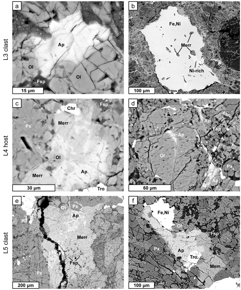 Page of 0 0 0 0 0 0 Fig.. BSE images of apatite and merrillite in the L regolith breccia Kendleton.