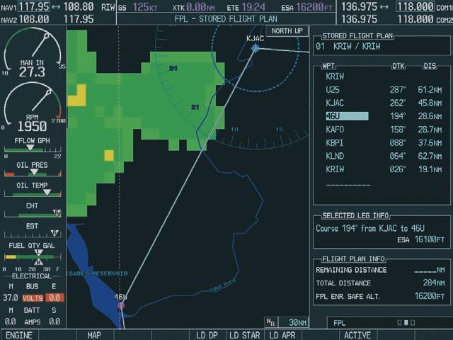 Displaying Weather Data on the Flight Plan Page Maps NEXRAD and XM Lightning Data can be displayed on the Flight Plan Page Maps by pressing the  Figure 7.1.