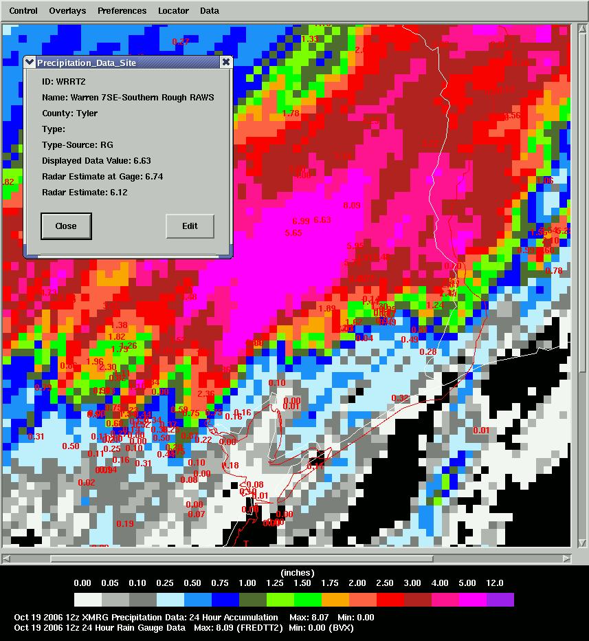Precipitation Analysis Product We can click on any of the rain gauges to show the precip data site.