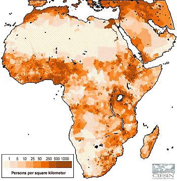 Figure 11.3 Thematic map of population density in Africa.