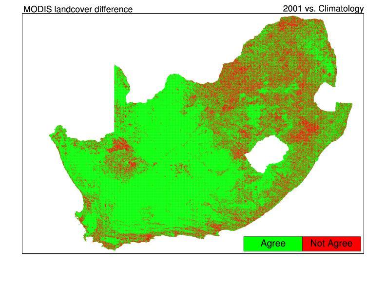 Difference in MODIS Landcover Difference in land cover classes between what is currently used in