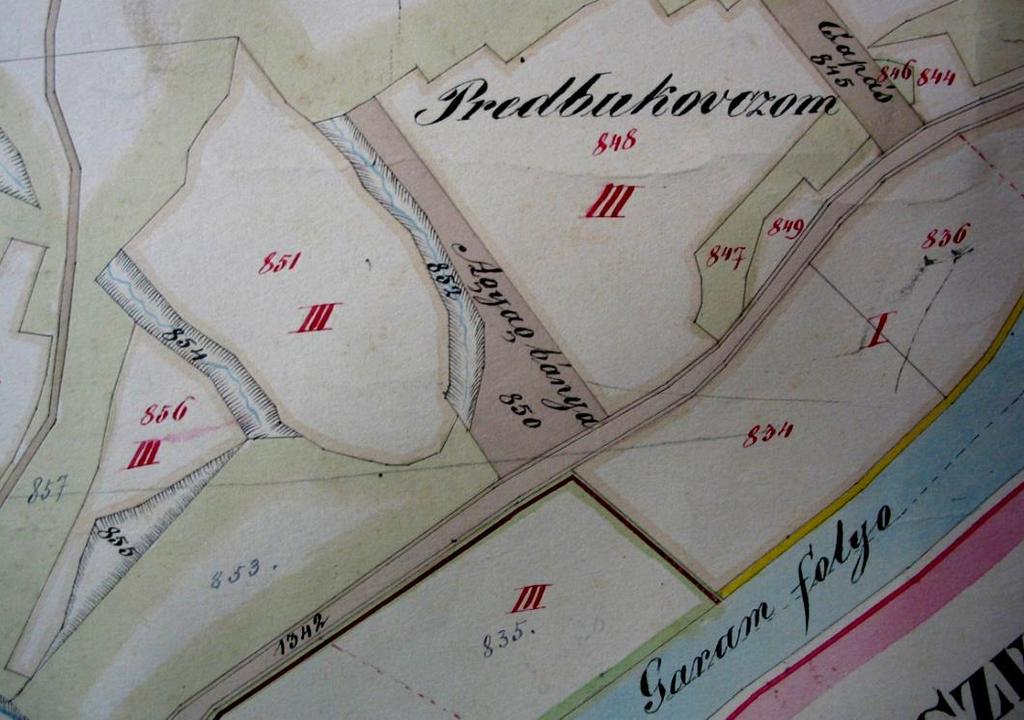 Fig. 1 Quarry Pred Bukovcom on the map of 1866 (Archive of Geodesy, Cartography and Cadastre Authority of Slovak Republic, Bratislava) could not be reconstructed.