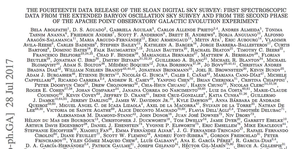 Public DR14 data (yesterday!) arxiv:1707.09322 We re very happy to report that the fourteenth data release of SDSS is now live!