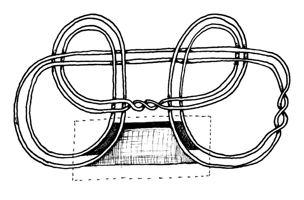 Figure 6: Cabled square knot and patch of fiber fiber consisting of two copies of L 1 s fiber and one from the cable is in the position indicated in the highlighted region.