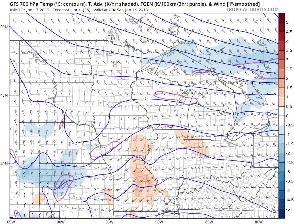 Over the Great Lakes, we see a complicated flow pattern, with a shortwave over the Missouri River valley to the west-southwest and a longwave trough over eastern Canada.