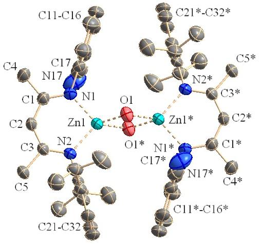 Zn-O*.966() Ȧ) as was previously observed for [MesnacnacZn(µ-OH)] 2, whereas terminal OH groups show shorter Zn-O bond lengths (.85-.90 Ȧ).