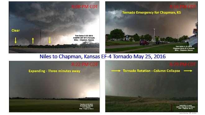During these four volume scan intervals the tornado strengthens and then subsequently collapsed.