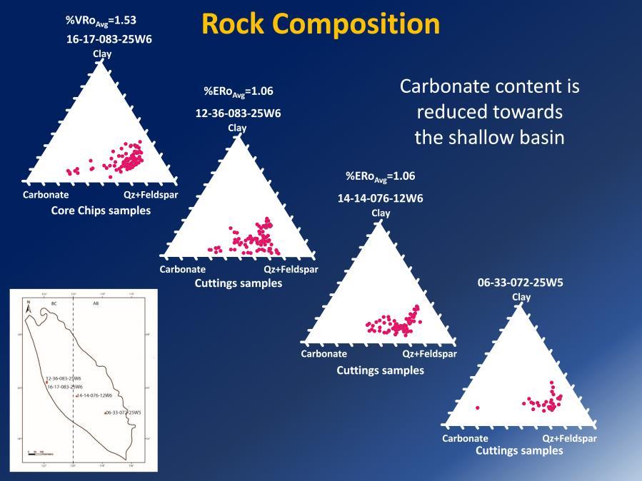 Presenter s notes: The bulk mineralogy plots for the 4 wells show a