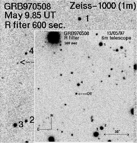 Photometric observation of GRB970508 in SAO RAS: Zeiss-1000 & BTA-6m (V.