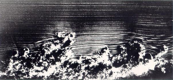 Figure 5: Van Dyke, Album of Fluid Motion #157. Sideview of a turbulent boundary layer. Here a turbulent boundary layer develops naturally on a flat plate 3.3m long suspended in a wind tunnel.