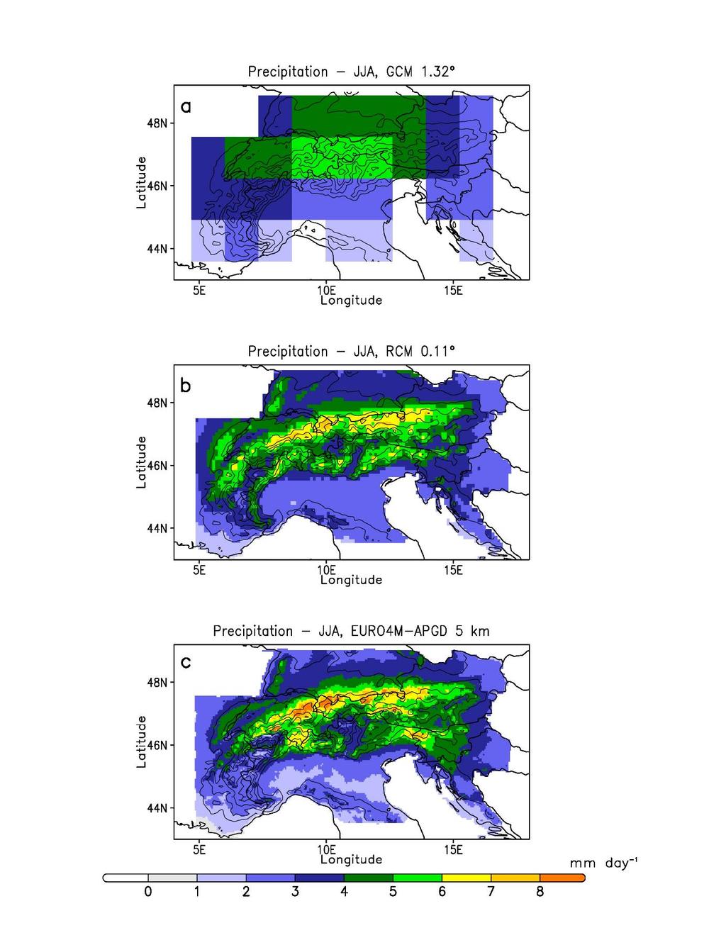 Supplementary Figure 2. Mean summer precipitation during the reference period (June- July-August, 1975-2004).