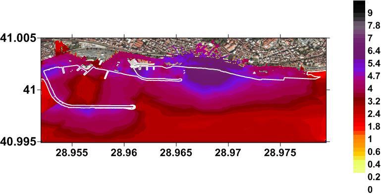 TSUNAMI ANALYSIS RESULTS Yenikapi Port Distributions of maximum sea surface elevation amplitude in Domain B Distributions of maximum sea surface elevation amplitude in Domain D Distributions of