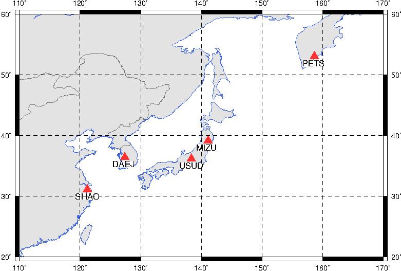 Data set We use 1-Hz GNSS observations collected from two GEONET stations in Japan, on the Pacific tectonic plate, during the 2011, M9 Tohoku-Oki earthquake: - Mizusawa station