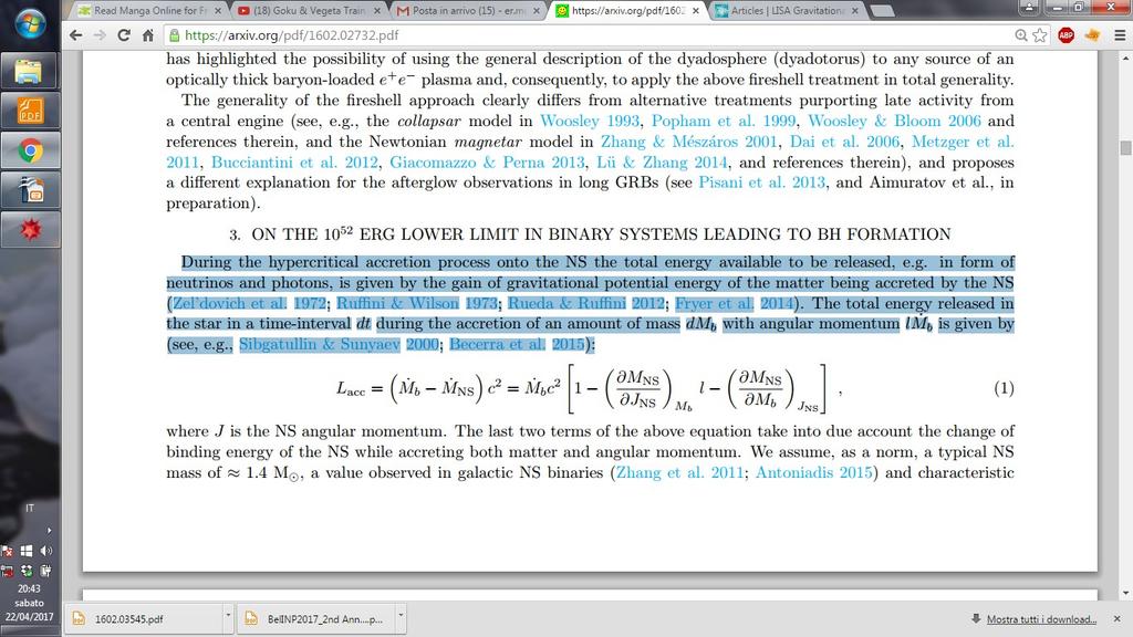 52 The 10 erg lower limit in binary systems leading to BH formation The total energy released during the hypercritical accretion process onto a NS is given by the gain of gravitational potential