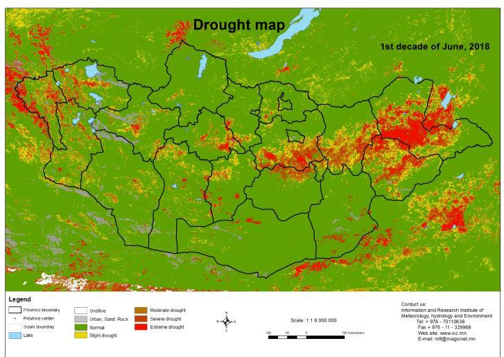 Output RS maps Drought map of MODIS,