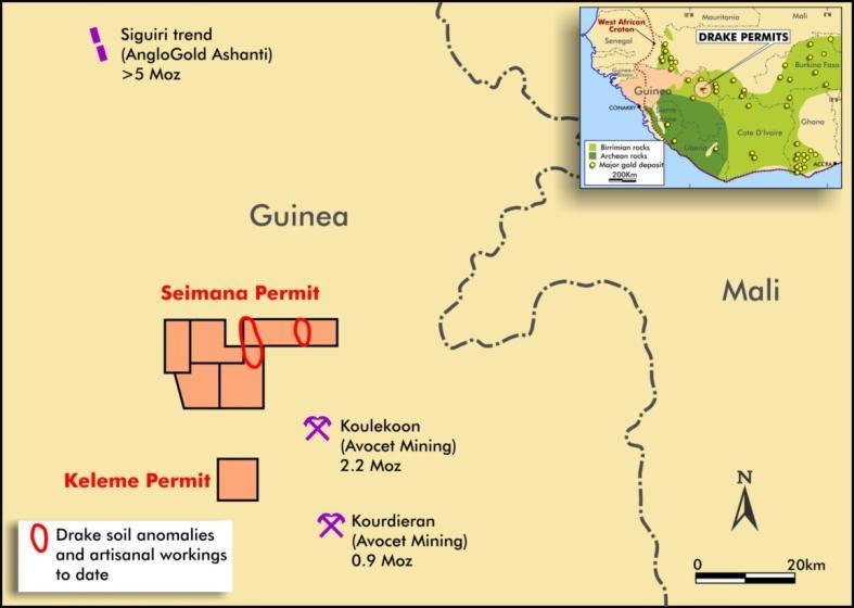26 Guinea Gold: Seimana Project Abundant artisanal gold workings No