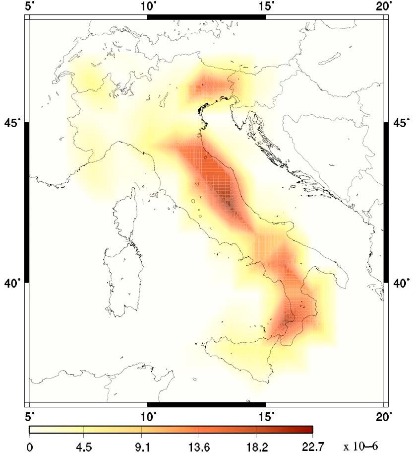 Today 2007: Occurrence probability of next M 5.5+ eq for the next 10 yrs www.bo.ingv.it/~earthquake/italy/forecasting/m5.