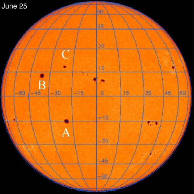 Look at the images below of the location of sunspots.