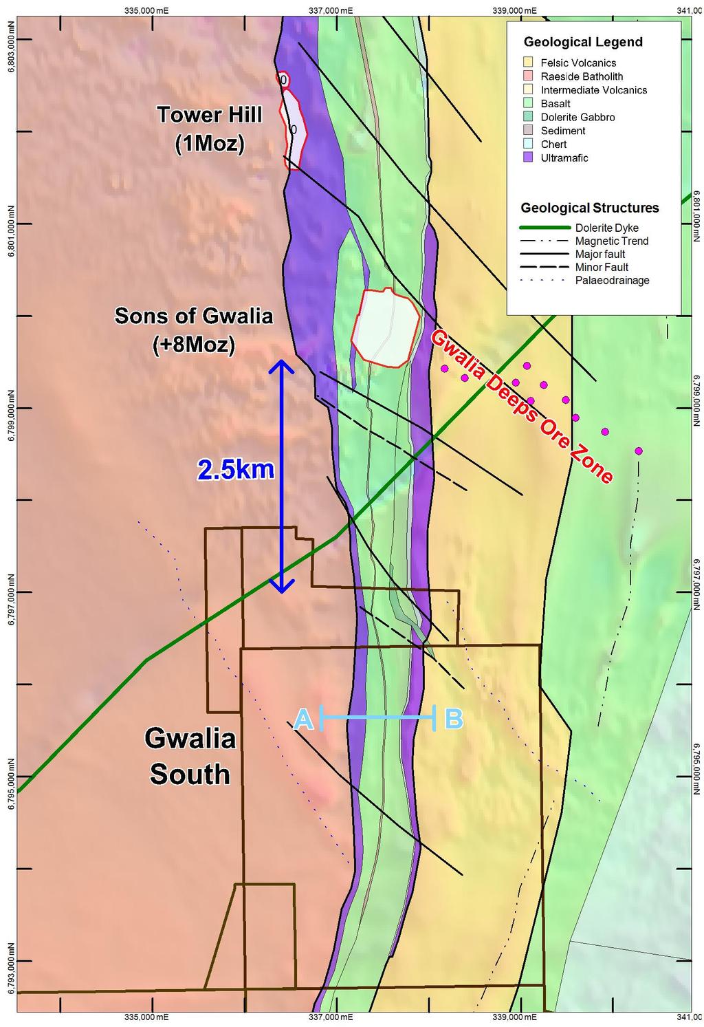 The Gwalia South tenements cover the immediate strike extension of the gold bearing ultramafic and mafic volcanic sequences that host the well-endowed (7Moz) Sons of Gwalia mine (Figure 3).