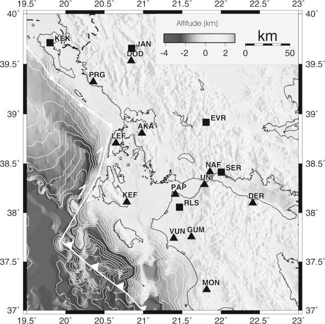 160 J. Zahradník, A. Serpetsidaki, E. Sokos, and G.-A. Tselentis Figure 1. Western Greece, major faults, and seismic stations.