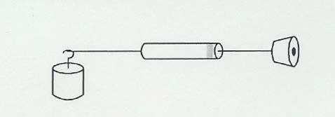 Your gadget should look like the diagram shown below: Hold the tube with your left hand and grasp the 100 gram mass in your right hand.