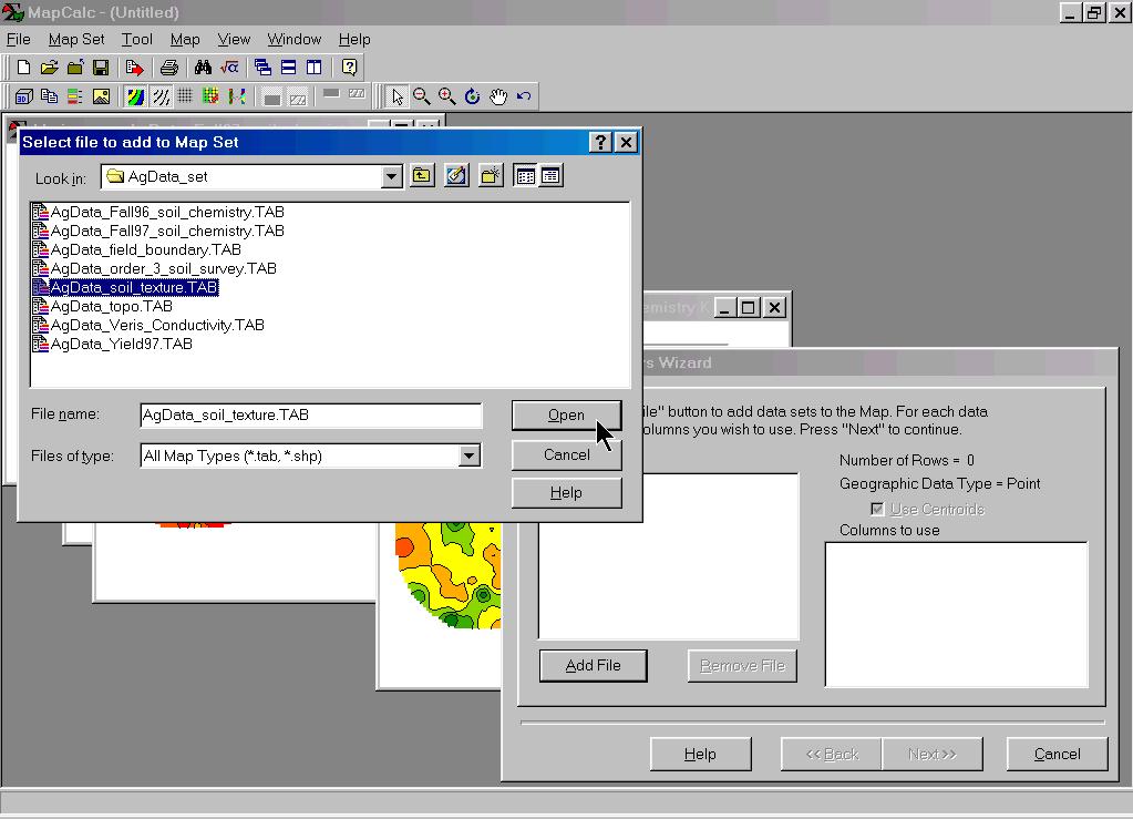 Step 4b. Navigate to the table containing the sample data (AgData_ Soil_texture.tab).