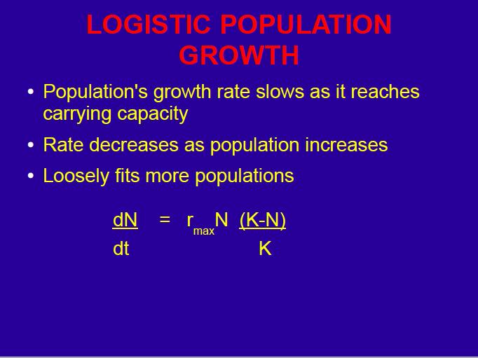 Logistic Population Growth Population s growth rate slows as it reaches carrying capacity Rate
