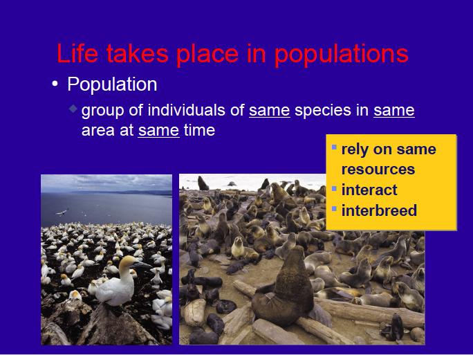 Life takes place in populations.
