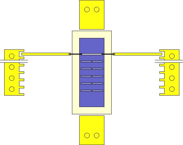 43 FIGURE 5.7. Top view of on-chip through trace for modified probe structure. modified structure confirmed the elimination of the signal return loop through the farthest via.