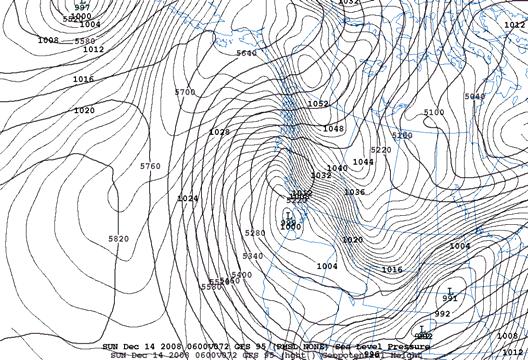sea level pressure and 1000-850 mb thickness