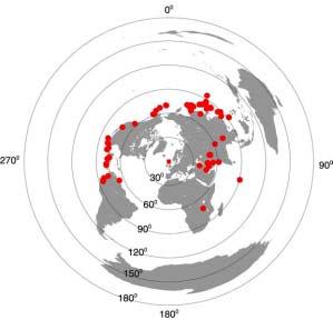 Figure DR1. Global seismicity distribution relative to North Scotland used in this study.