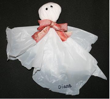 Grocery Bag Ghosts: Ask each child to bring in a white plastic grocery bag. (Bring in a few of your own for those who forget.