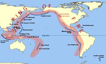 Ring Of Fire It circles the Pacific Ocean The Ring of Fire has 452 volcanoes and is home to over 75% of the world's active and dormant volcanoes