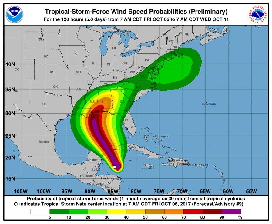 Wind Speed Probabilities Chance of tropical storm force winds has remained roughly the same, with a slight increase along the immediate coast of extreme southeast Louisiana and Mississippi.