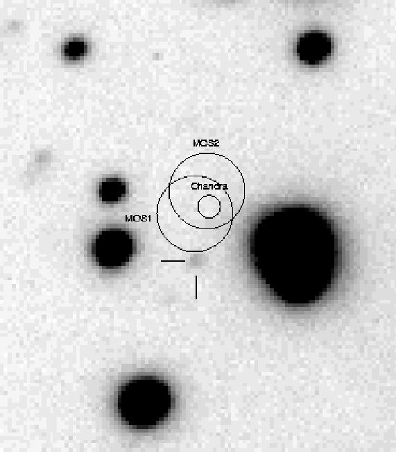 6 G.F. Bignami et al. et al.: Out of the chorus line Fig.4. FORS1 V-band image centered on the target position. The error circles from Chandra/ACIS (0.