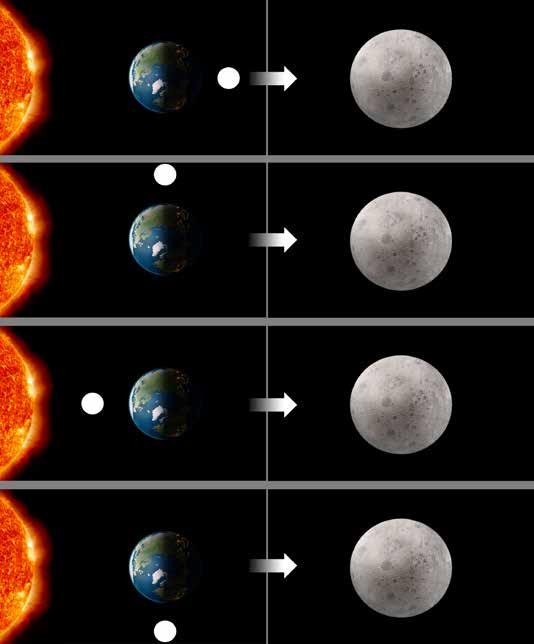 3 - Modeling the Earth-Sun-Moon System 1. Each model below shows the sun, the moon, and Earth. Notice that the moon is in different orientations to the sun and Earth.