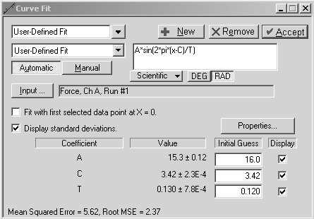 Select the data points where the force is not zero, and choose a User Defined Fit.