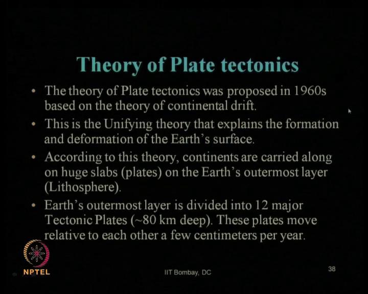 (Refer Slide Time: 10:12) So, now coming to this theory of plate tectonics, the theory of plate tectonics was proposed in 1960s, based on that Alfred Wegener s theory of