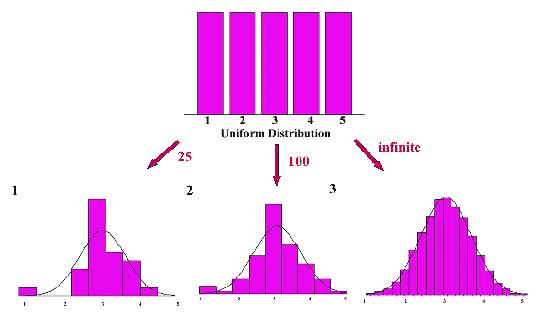 Example I Frequency distributions of sample means quickly approach the shape of a normal distribution, even if we are taking relatively few, small samples from a population that is not normally