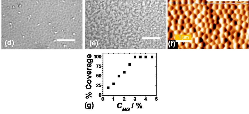 Gaps between deposited islands of particles vanished and full coverage for the films occurred at a MG concentration (C MG ) of 3. %. The AFM image (Fig.
