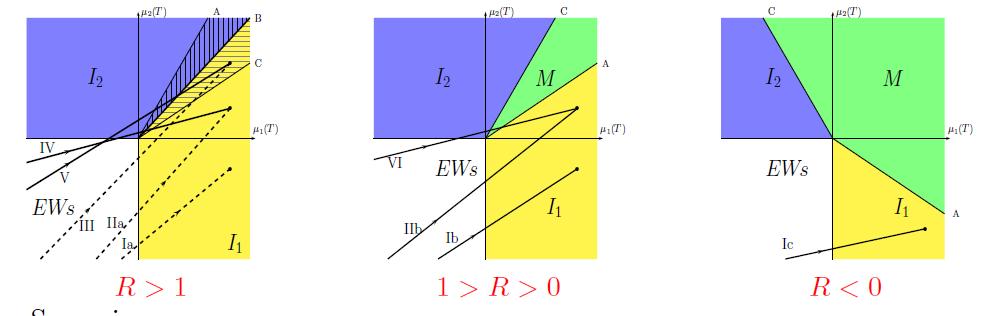 Evolution of vacua on phase diagram (μ 1,μ 2 ) λ