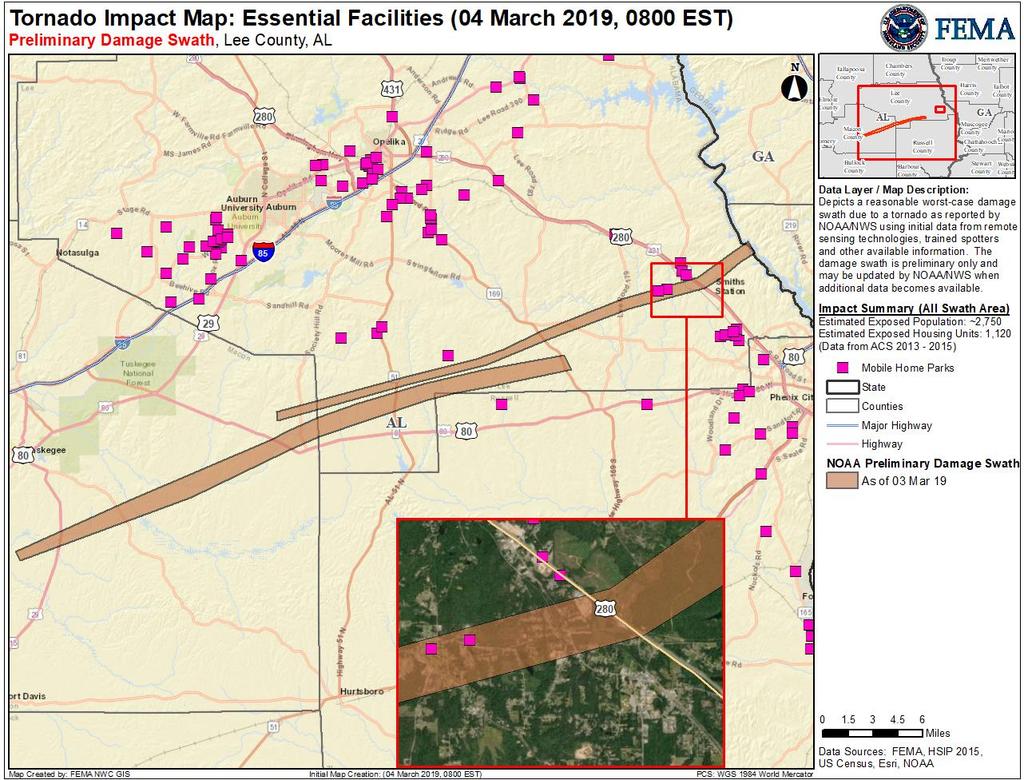 Tornadoes AL and GA Current Situation: Multiple tornadoes touched down in Lee County, AL and western GA. Local fire, police and EMAs are still assessing impacts.