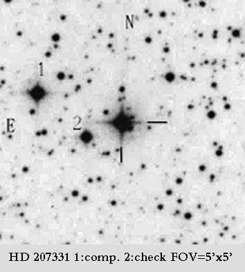 L. Fox Machado, W.J. Schuster, C. Zurita, et al. 3 Figure 1: The finding chart of HD 207331 (the central star). 1 stands for the comparison star, and 2 for the check star.