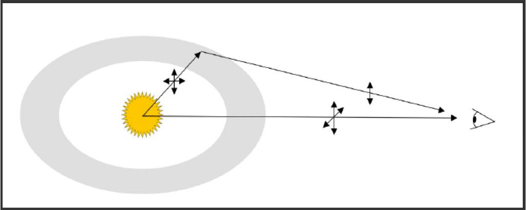 English summary 171 Figure D: Schematic view of the linear polarisation of light that results from the scattering of star-light on the dust particles present in a circumstellar disc. Image credit: M.